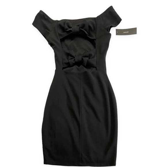 Lulu's Black Bow-Getter Black Off-the-Shoulder Bodycon Dress XS NWT - Picture 9 of 11